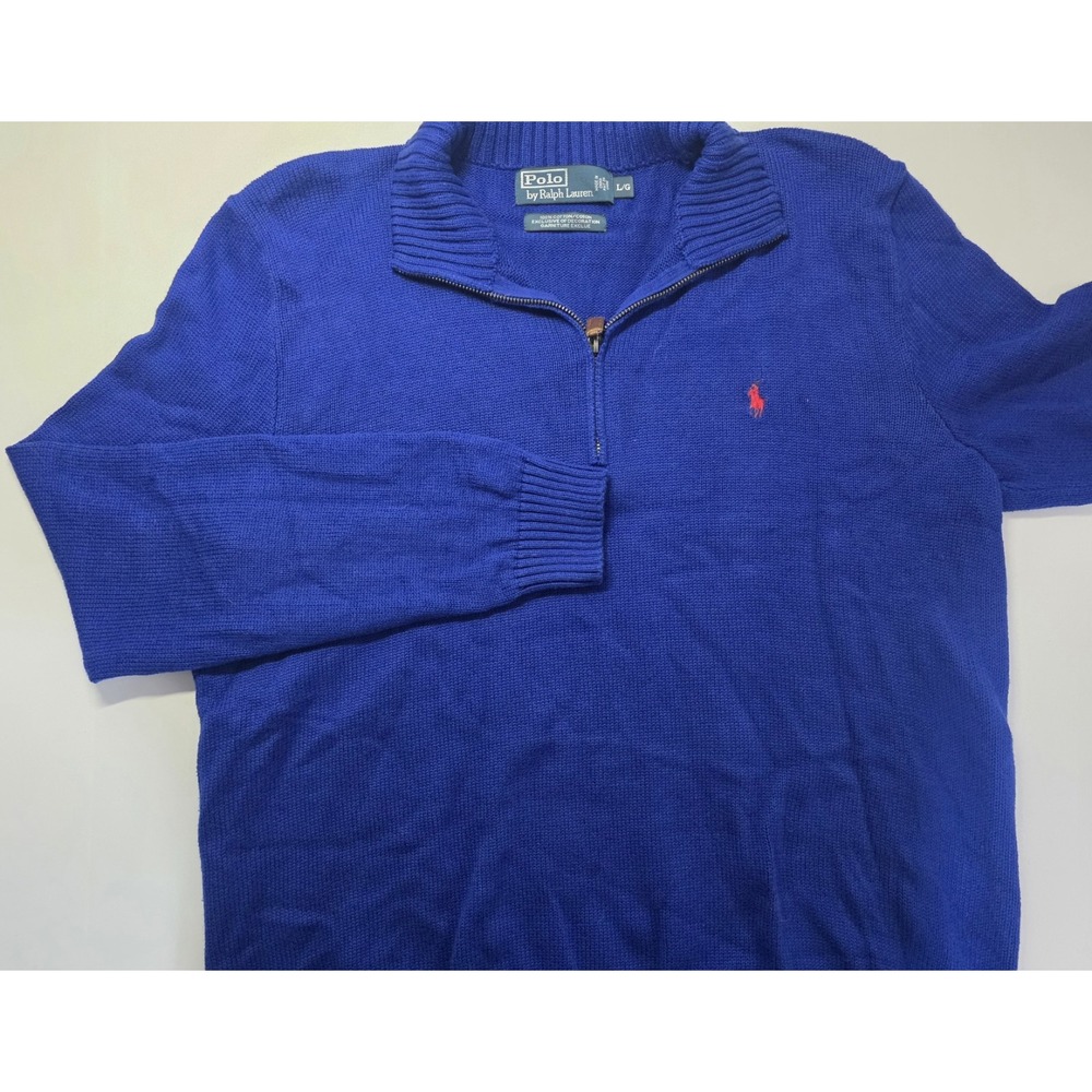 Polo Ralph Lauren Mens‎ Size L Blue Long Sleeve 1/4 Zip Pullover Sweater